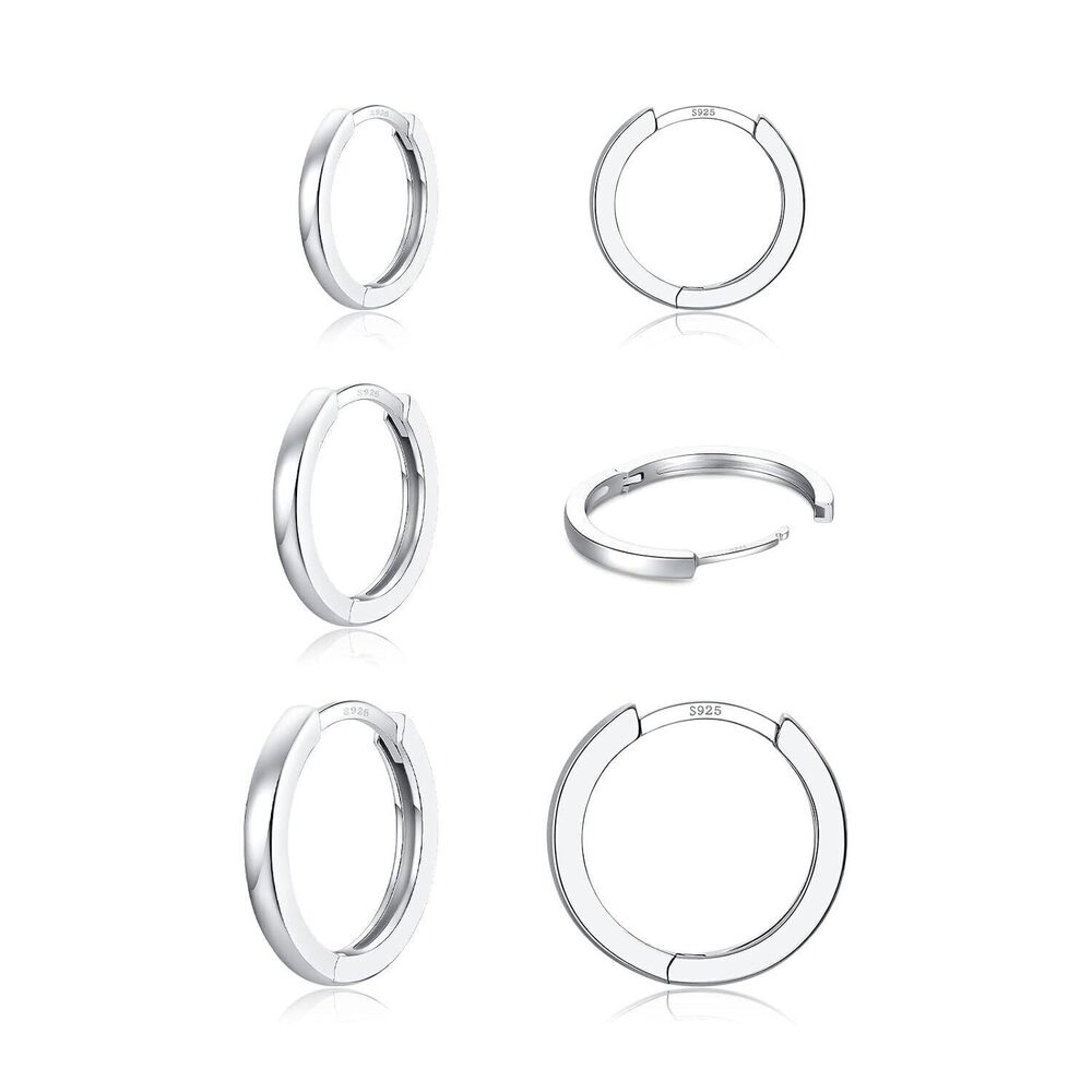 3 Pairs 925 Sterling Silver Small Hoop Earrings for Women Men 8 10 12mm